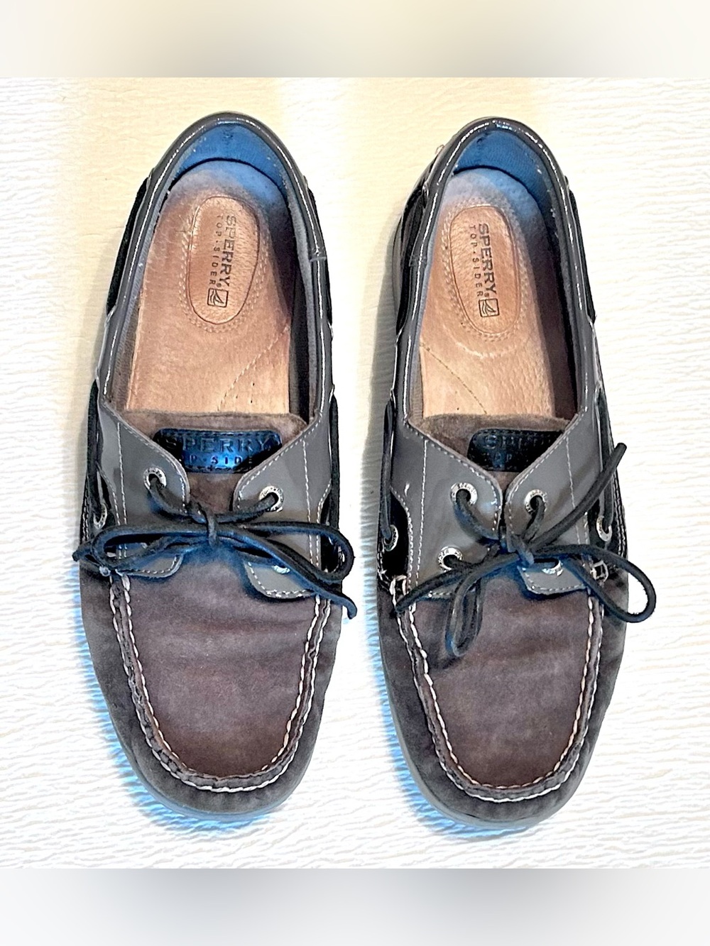 Sperry Top Slider Black/Gray Boat Shoes, Size 10